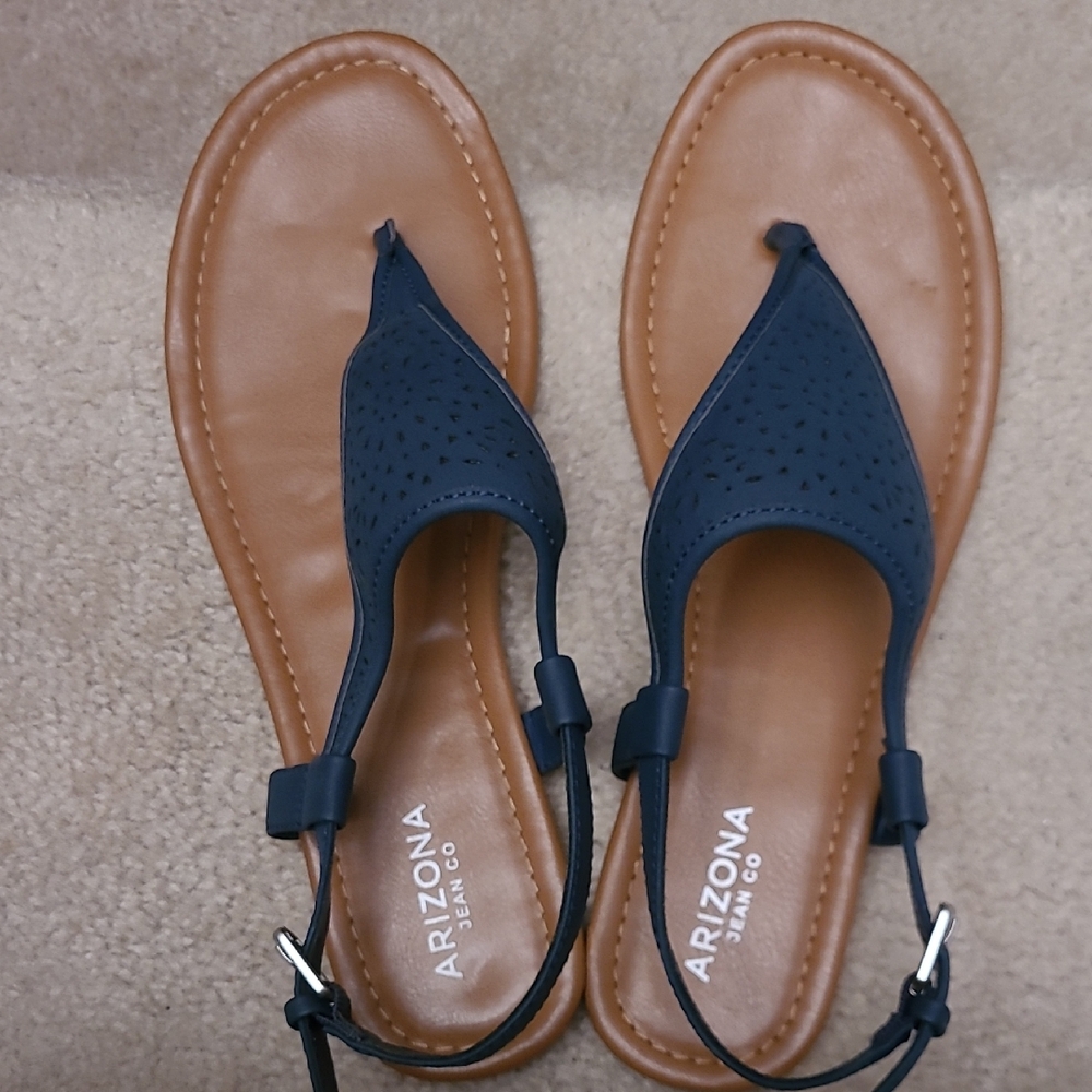 Arizona Jean Company Blue and Tan Sandals with Ankle Strap